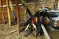 बांस को जलाकर मछली और चावल बनते हुए, नागालैंड