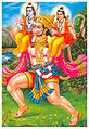 हनुमान राम और लक्ष्मण को ले जाते हुए